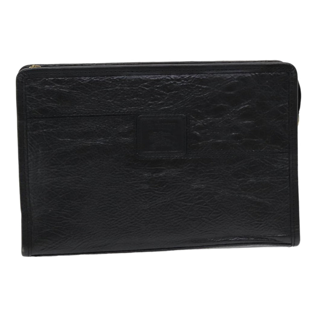 BurberrySs Clutch Bag Leather Black Auth bs16273
