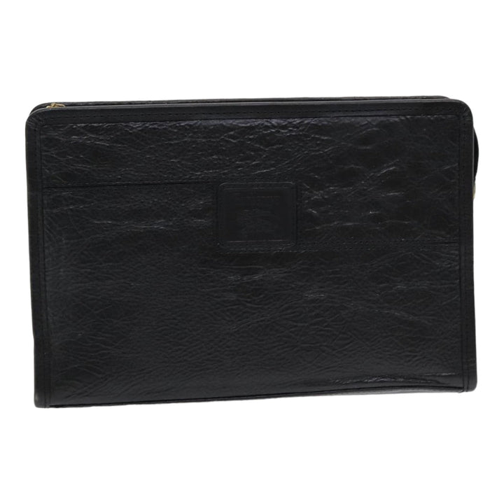 BurberrySs Clutch Bag Leather Black Auth bs16273