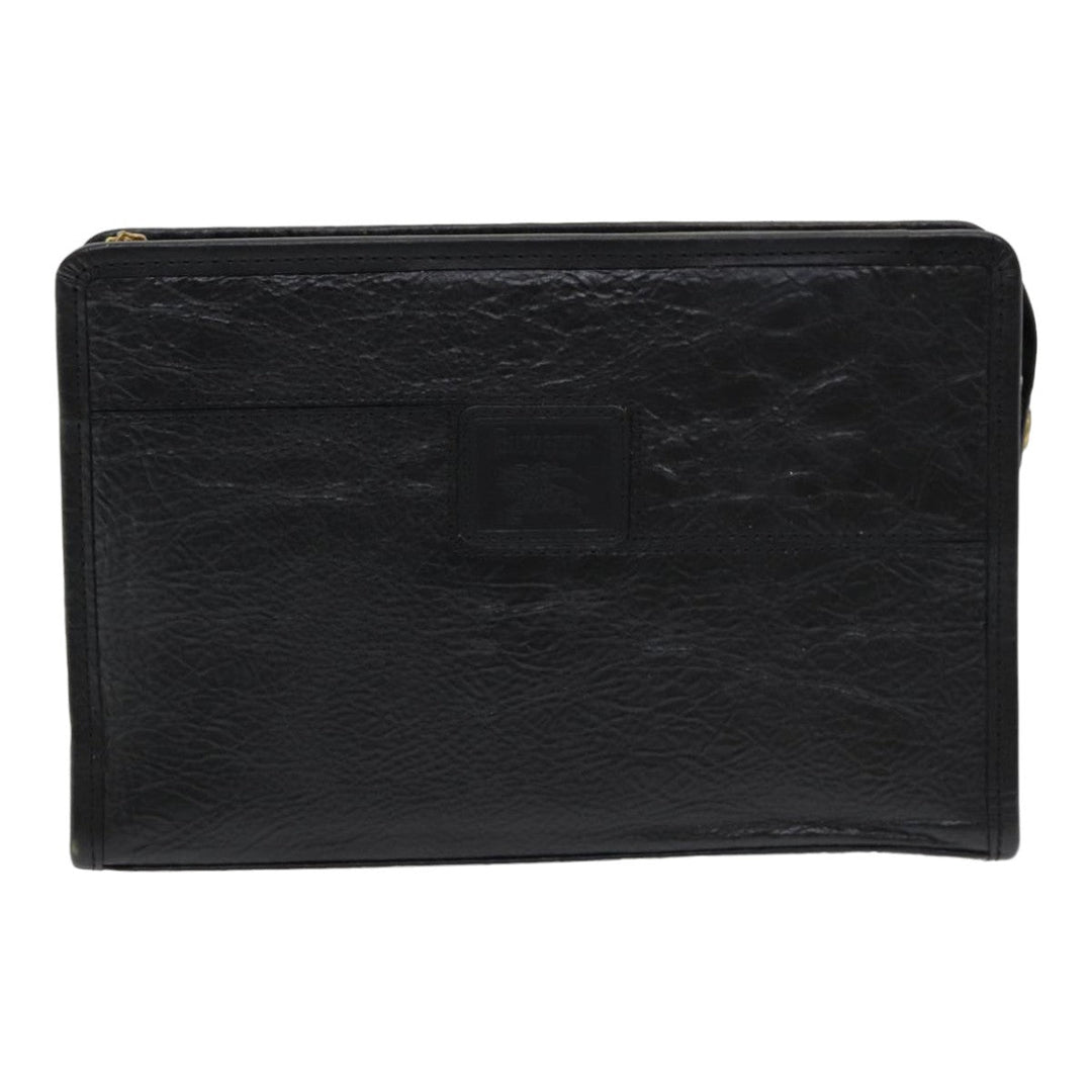 BurberrySs Clutch Bag Leather Black Auth bs16273