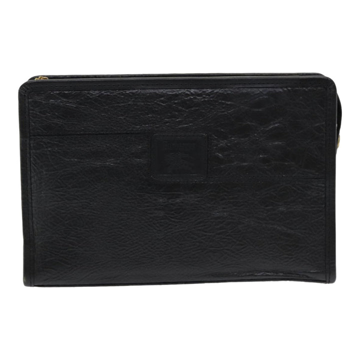 BurberrySs Clutch Bag Leather Black Auth bs16273