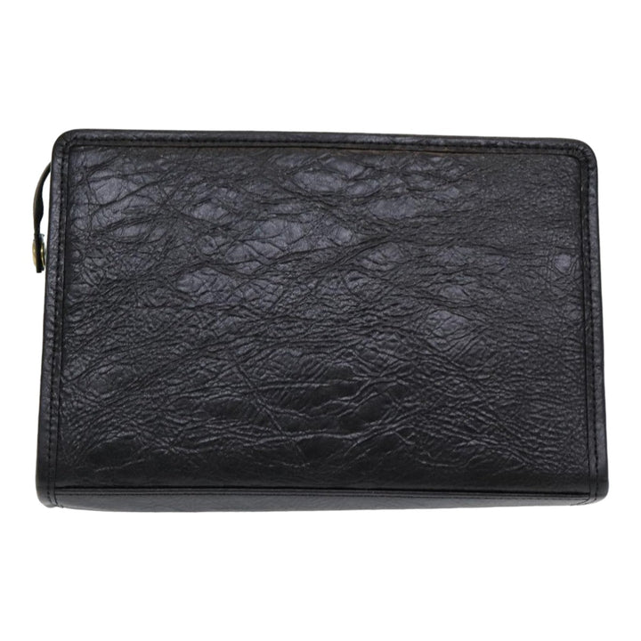 BurberrySs Clutch Bag Leather Black Auth bs16273
