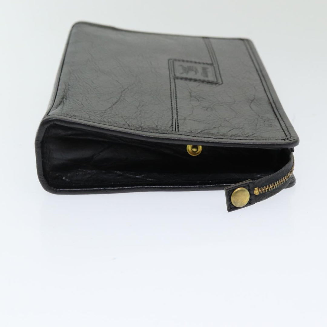 BurberrySs Clutch Bag Leather Black Auth bs16273