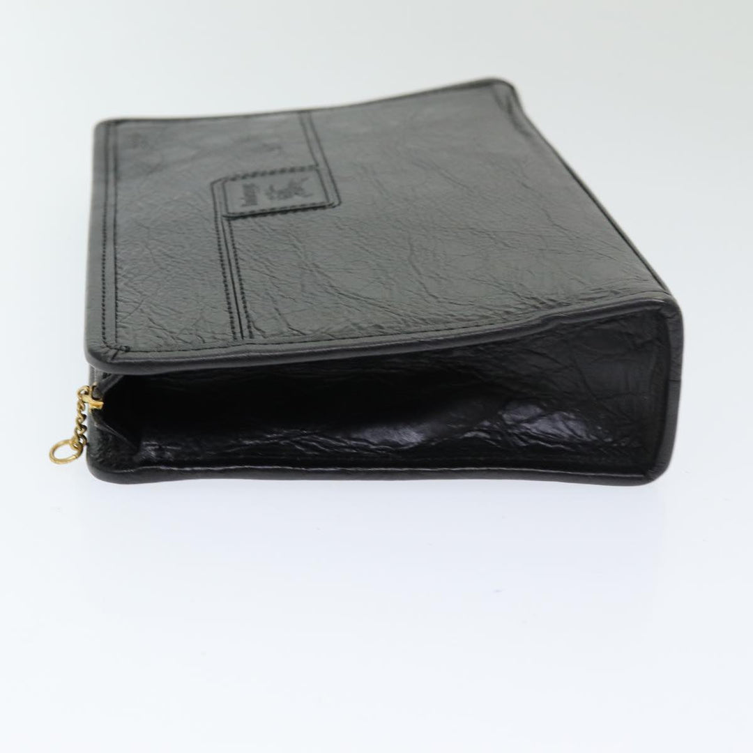 BurberrySs Clutch Bag Leather Black Auth bs16273