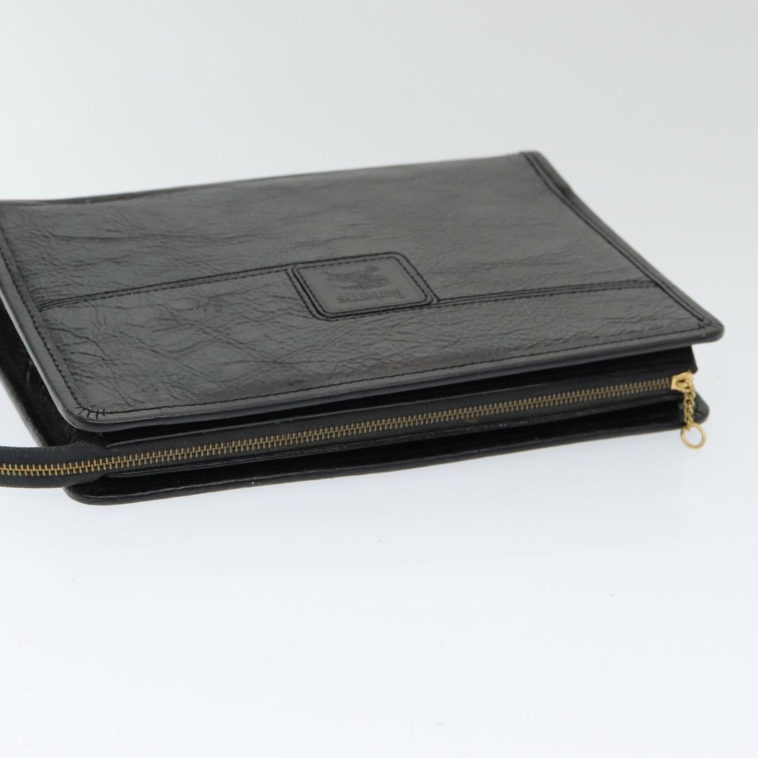 BurberrySs Clutch Bag Leather Black Auth bs16273
