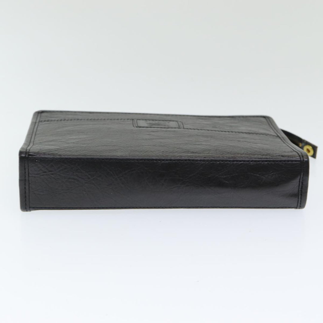 BurberrySs Clutch Bag Leather Black Auth bs16273