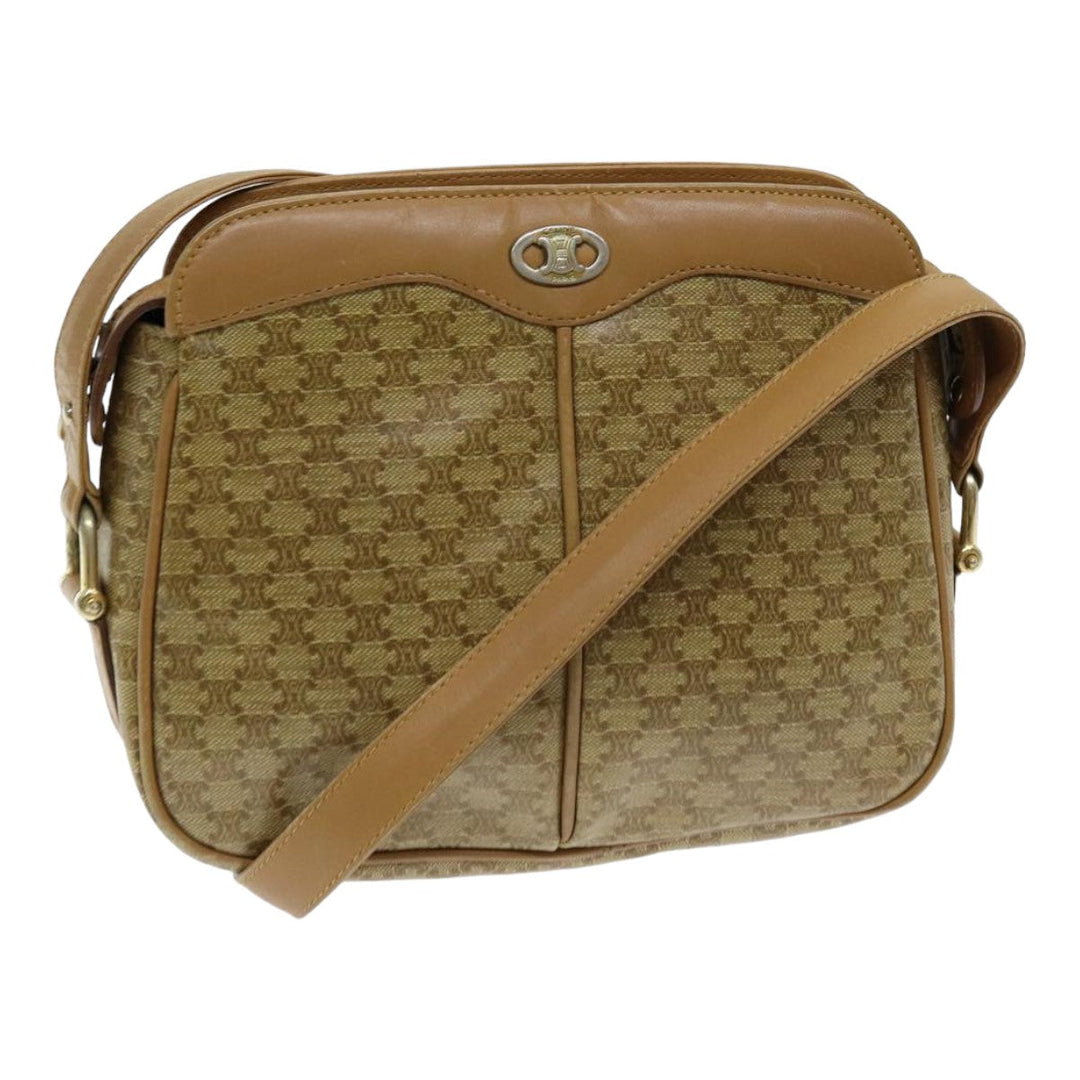 Celine Macadam Canvas Shoulder Bag Beige Auth bs16300