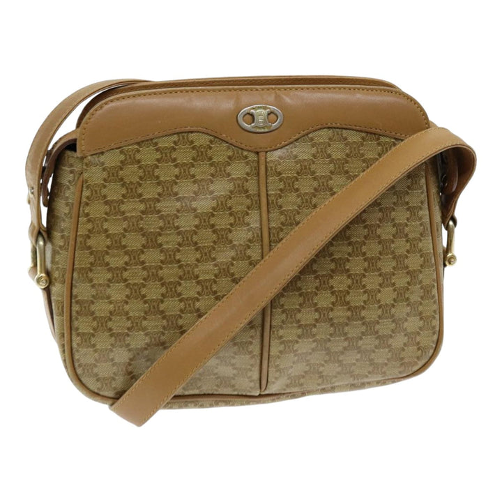 Celine Macadam Canvas Shoulder Bag Beige Auth bs16300