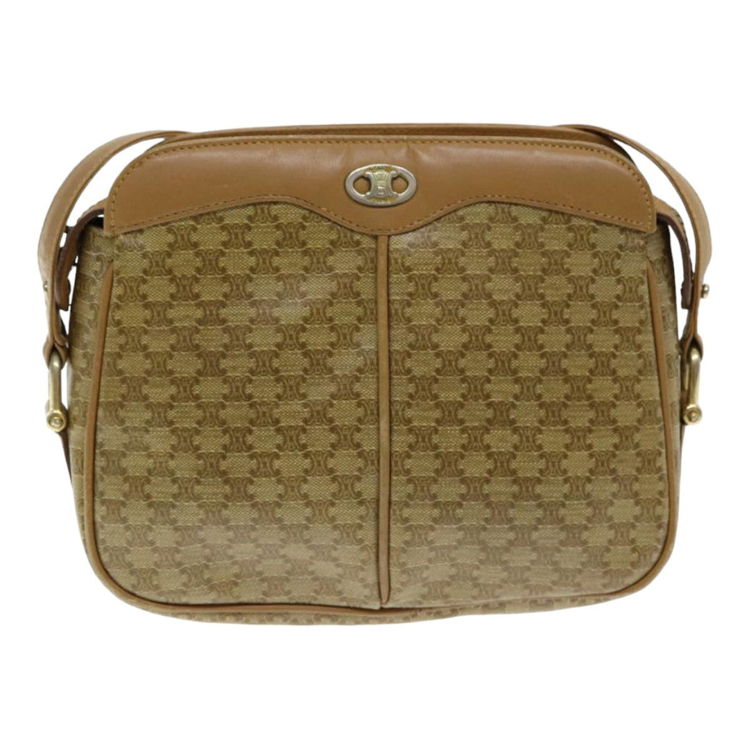 Celine Macadam Canvas Shoulder Bag Beige Auth bs16300