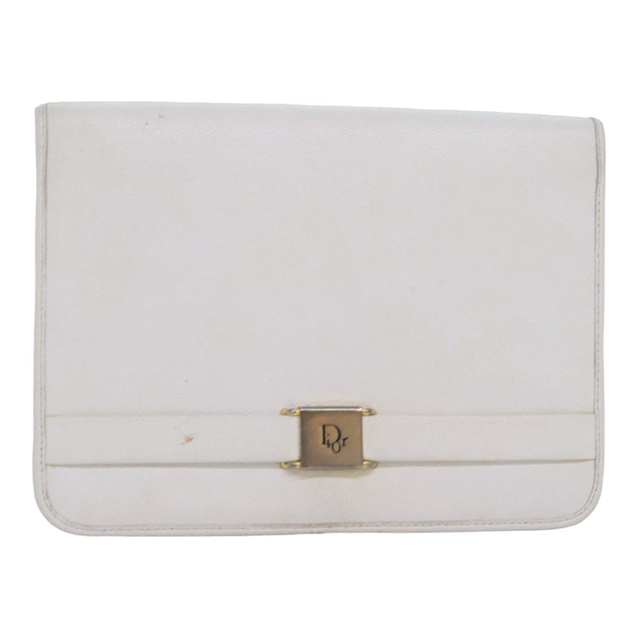 CHRISTIAN Top quality Dior Shoulder Bag Leather White Auth bs16301