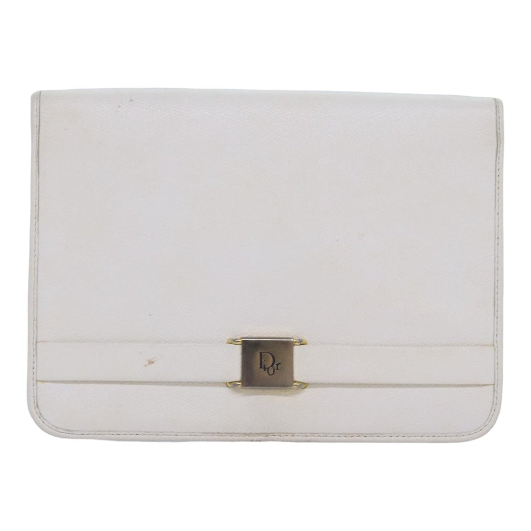 CHRISTIAN Top quality Dior Shoulder Bag Leather White Auth bs16301
