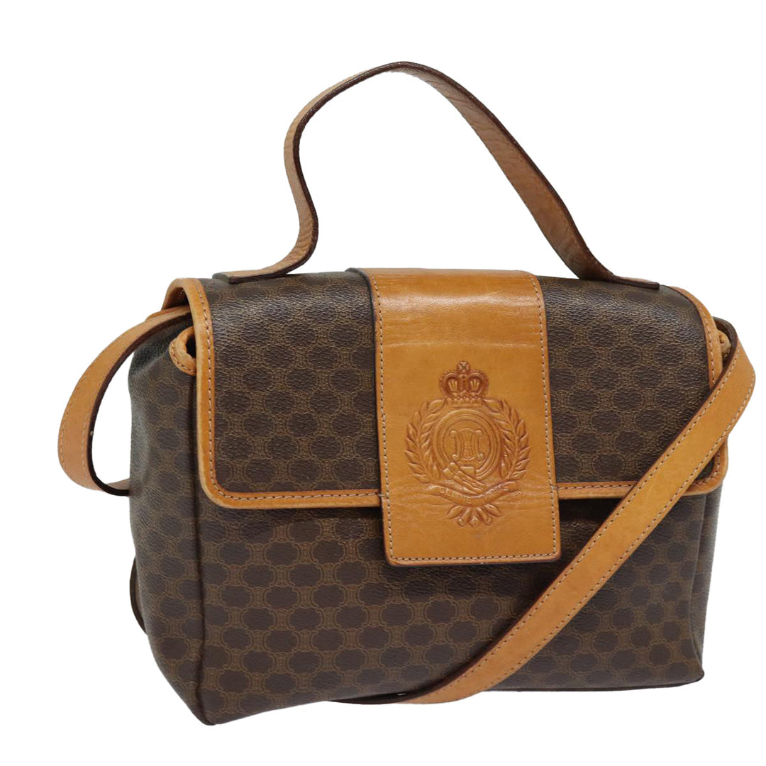Celine Macadam Canvas Hand Bag PVC Leather 2way Brown Auth bs16341