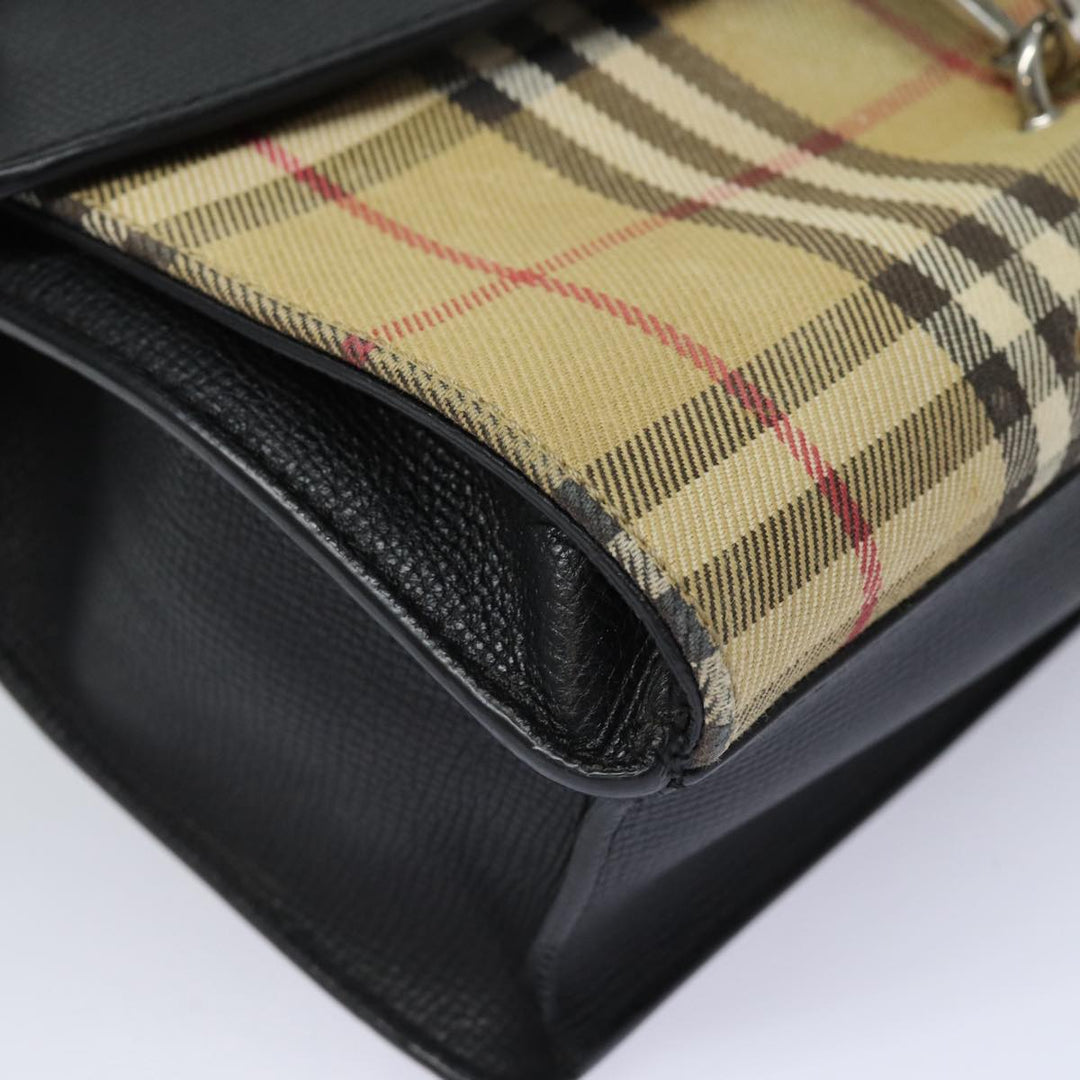 Burberry Nova Check Shoulder Bag Canvas Leather Beige Black Auth bs16405