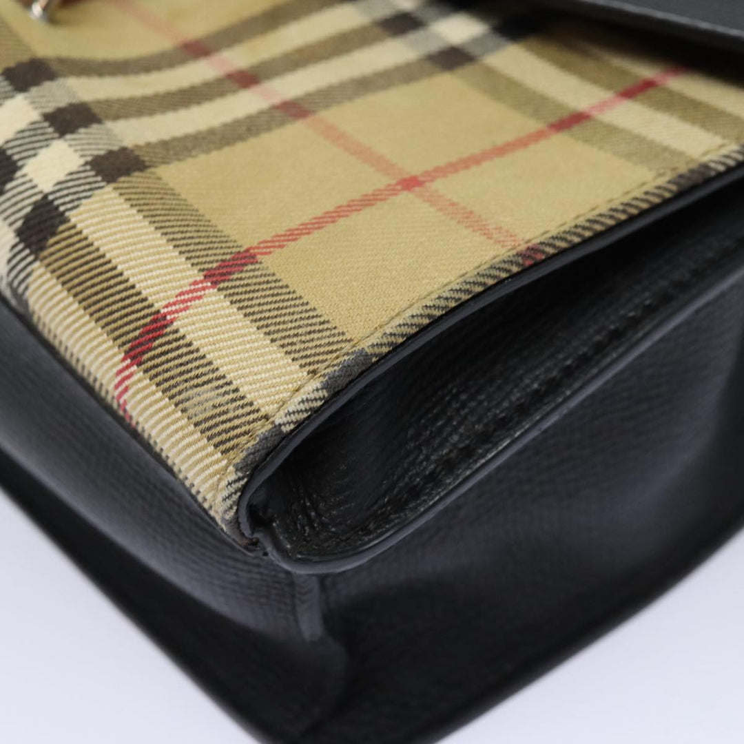 Burberry Nova Check Shoulder Bag Canvas Leather Beige Black Auth bs16405