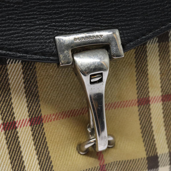Burberry Nova Check Shoulder Bag Canvas Leather Beige Black Auth bs16405