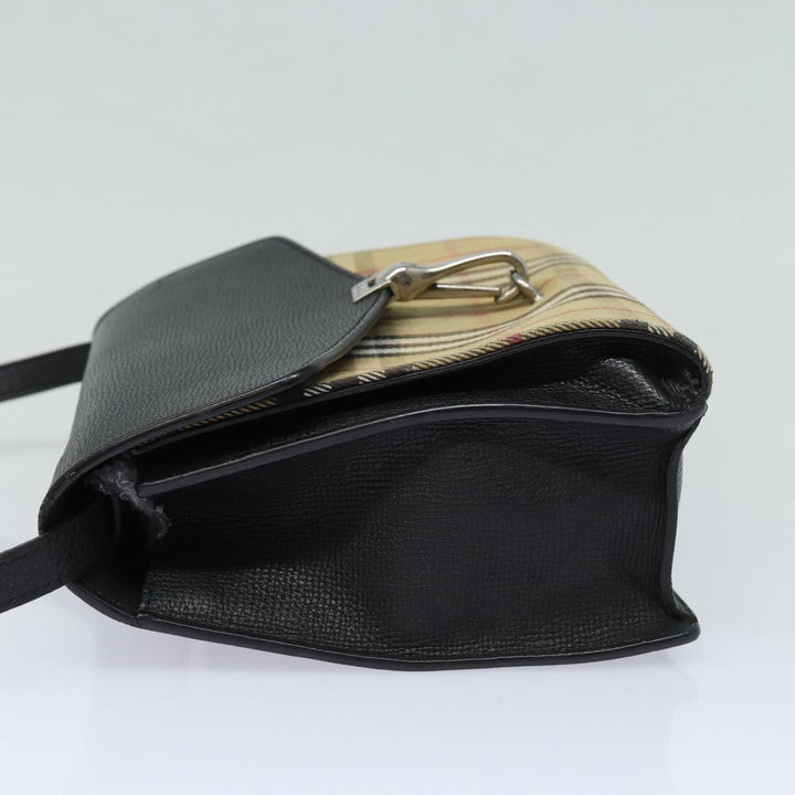 Burberry Nova Check Shoulder Bag Canvas Leather Beige Black Auth bs16405