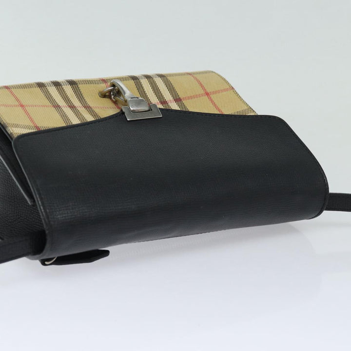 Burberry Nova Check Shoulder Bag Canvas Leather Beige Black Auth bs16405