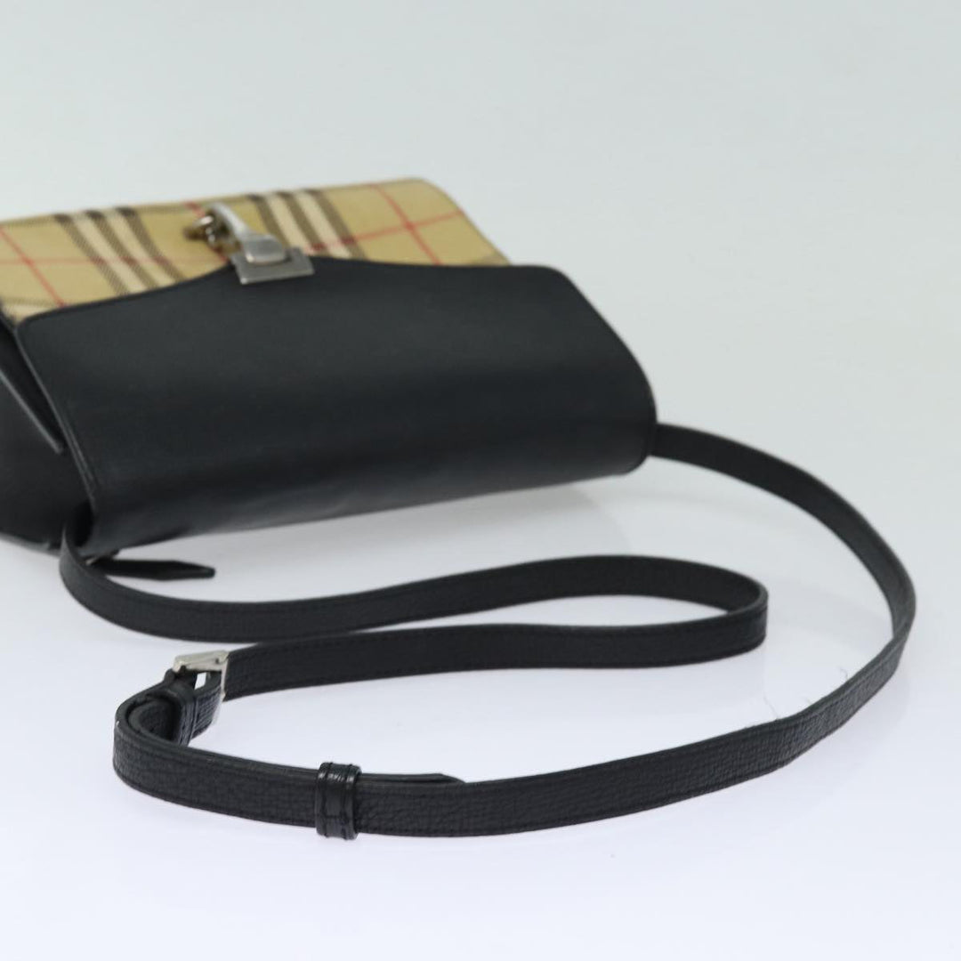 Burberry Nova Check Shoulder Bag Canvas Leather Beige Black Auth bs16405