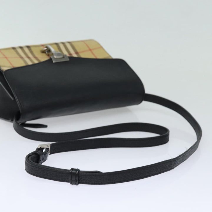 Burberry Nova Check Shoulder Bag Canvas Leather Beige Black Auth bs16405