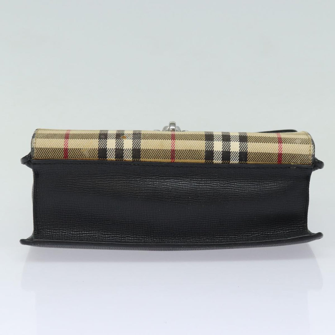 Burberry Nova Check Shoulder Bag Canvas Leather Beige Black Auth bs16405