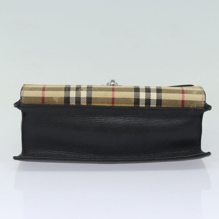 Burberry Nova Check Shoulder Bag Canvas Leather Beige Black Auth bs16405