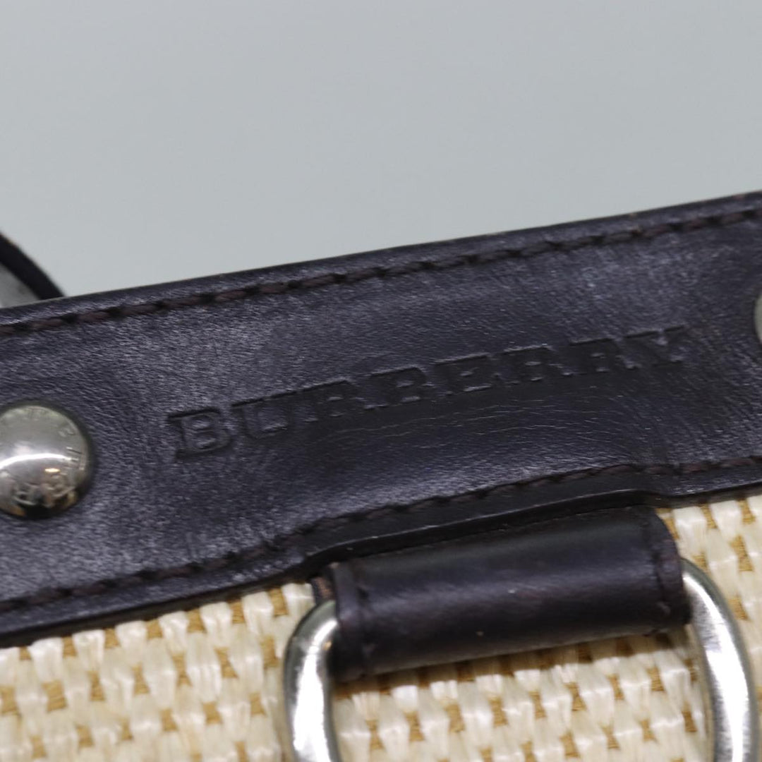 Burberry Shoulder Bag leather Straw Beige Dark Brown Auth bs16419