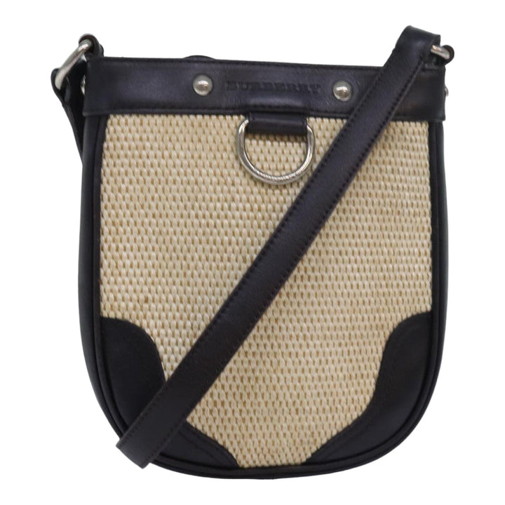 Burberry Shoulder Bag leather Straw Beige Dark Brown Auth bs16419