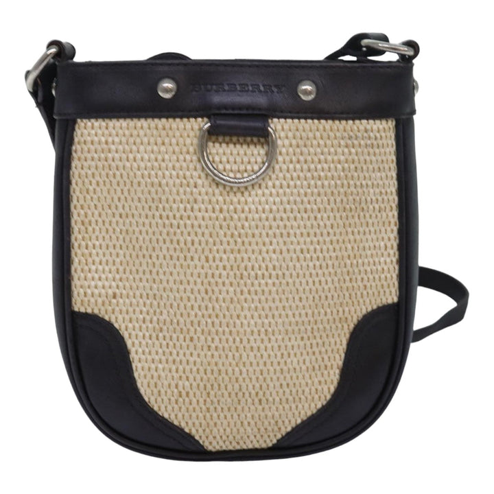 Burberry Shoulder Bag leather Straw Beige Dark Brown Auth bs16419