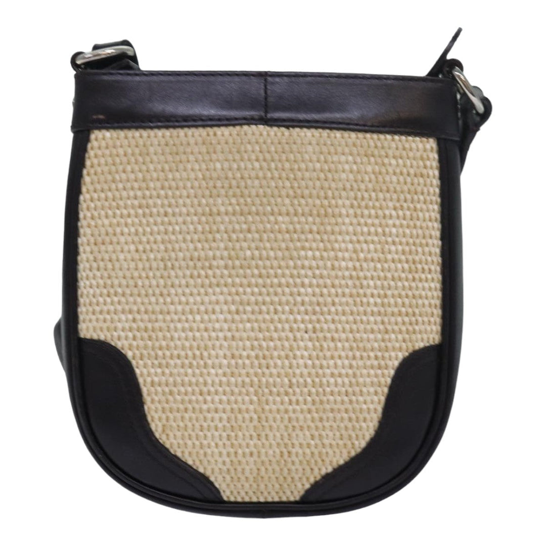 Burberry Shoulder Bag leather Straw Beige Dark Brown Auth bs16419