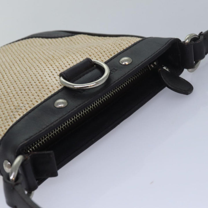 Burberry Shoulder Bag leather Straw Beige Dark Brown Auth bs16419