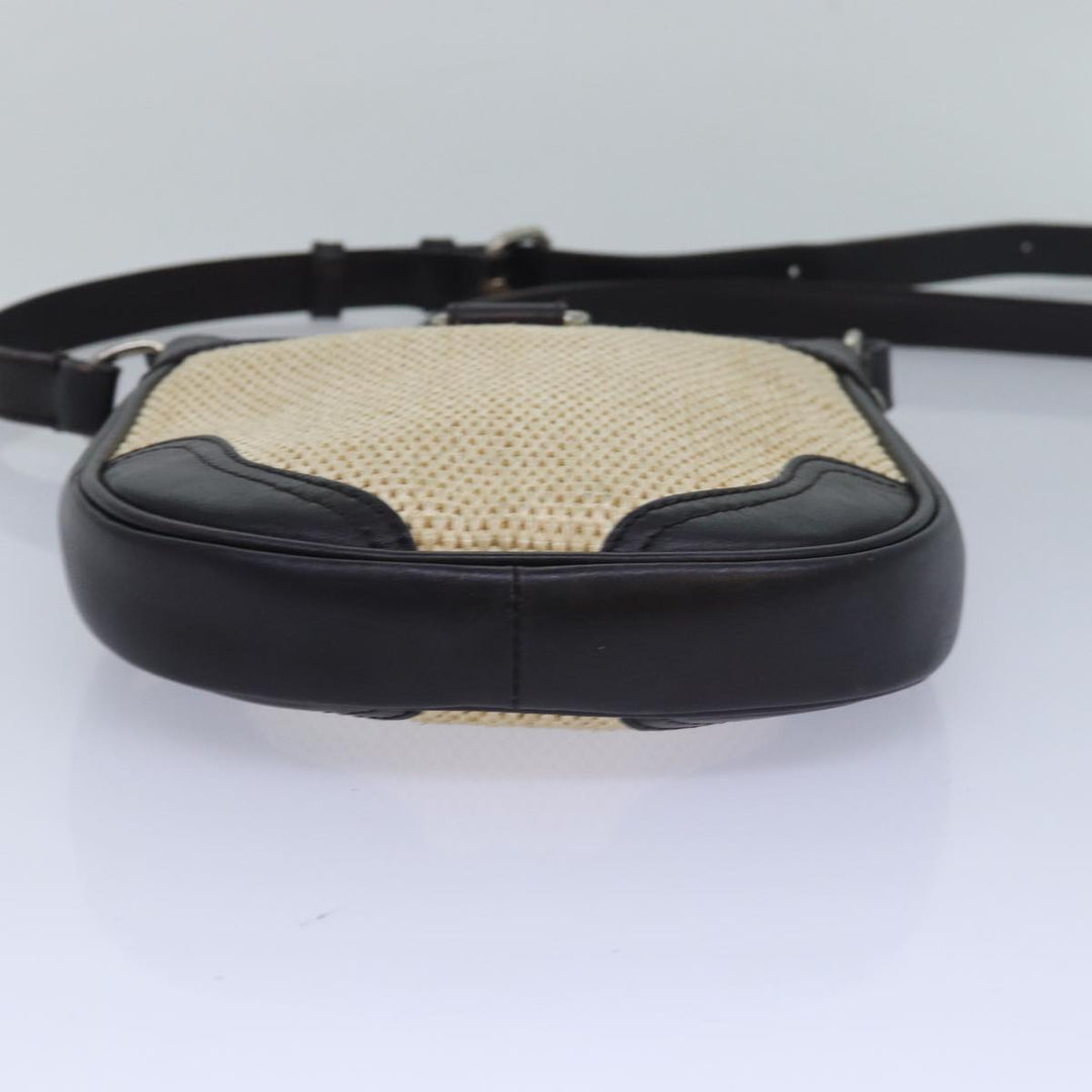 Burberry Shoulder Bag leather Straw Beige Dark Brown Auth bs16419