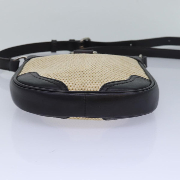 Burberry Shoulder Bag leather Straw Beige Dark Brown Auth bs16419
