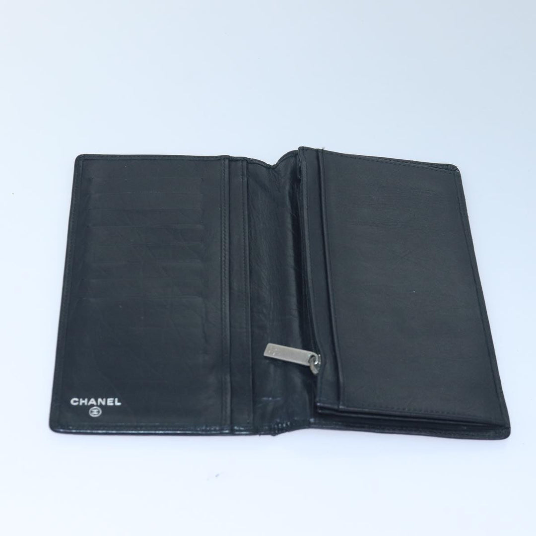 Chanel Cambon Line Long Wallet Leather Black CC Auth bs16463