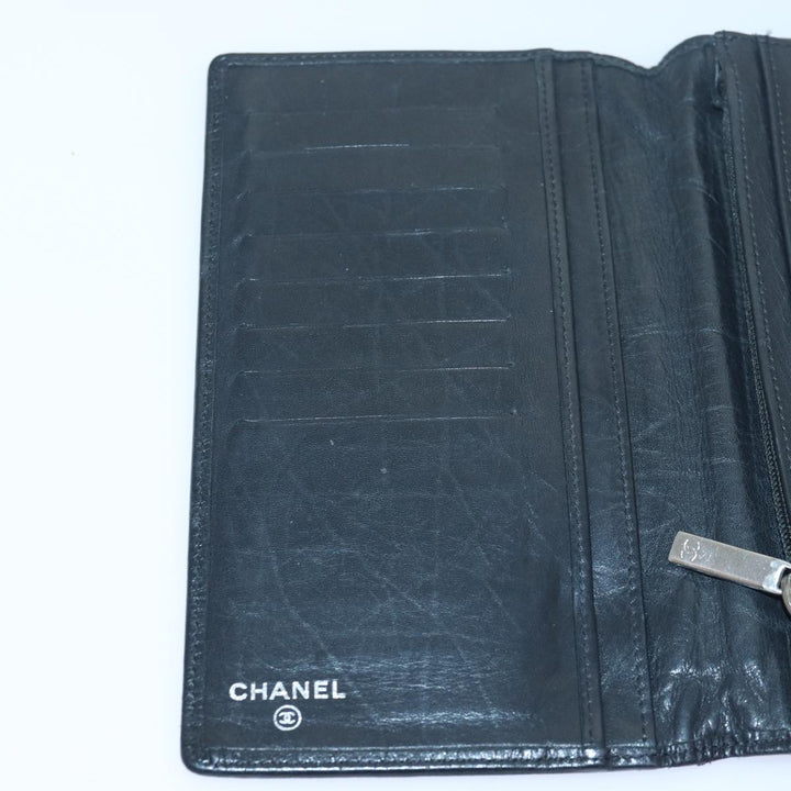Chanel Cambon Line Long Wallet Leather Black CC Auth bs16463