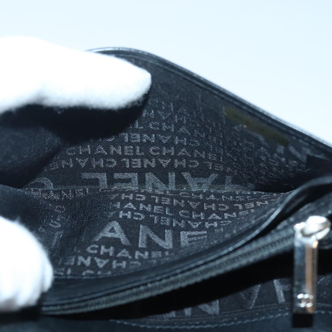 Chanel Cambon Line Long Wallet Leather Black CC Auth bs16463
