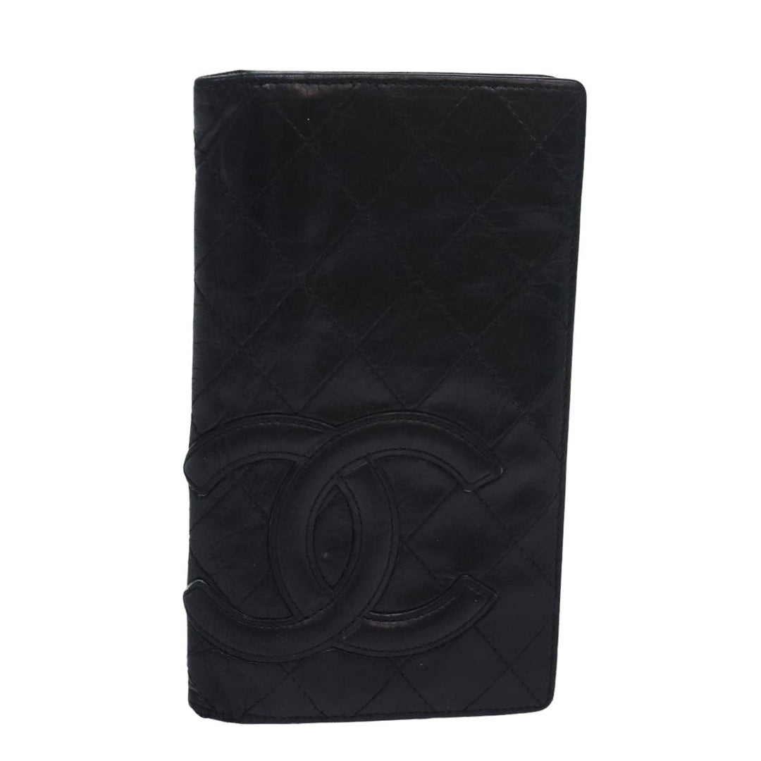 Chanel Cambon Line Long Wallet Leather Black CC Auth bs16463