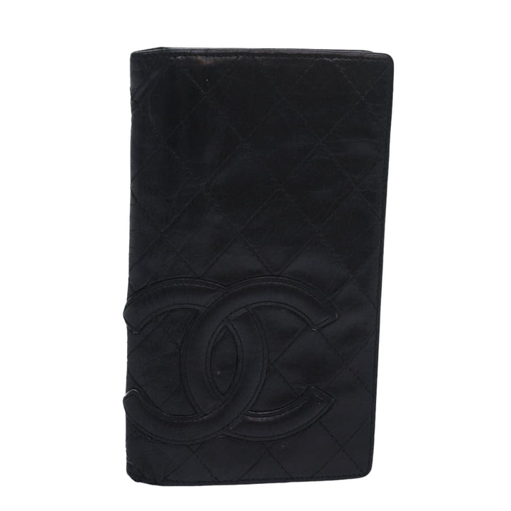 Chanel Cambon Line Long Wallet Leather Black CC Auth bs16463
