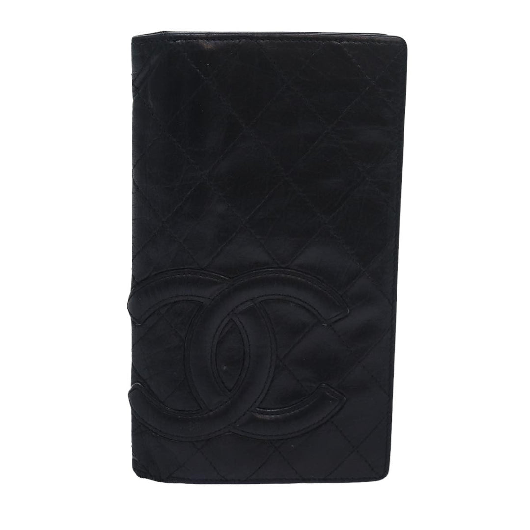 Chanel Cambon Line Long Wallet Leather Black CC Auth bs16463