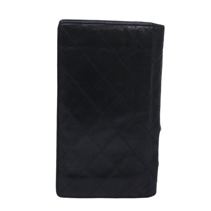 Chanel Cambon Line Long Wallet Leather Black CC Auth bs16463