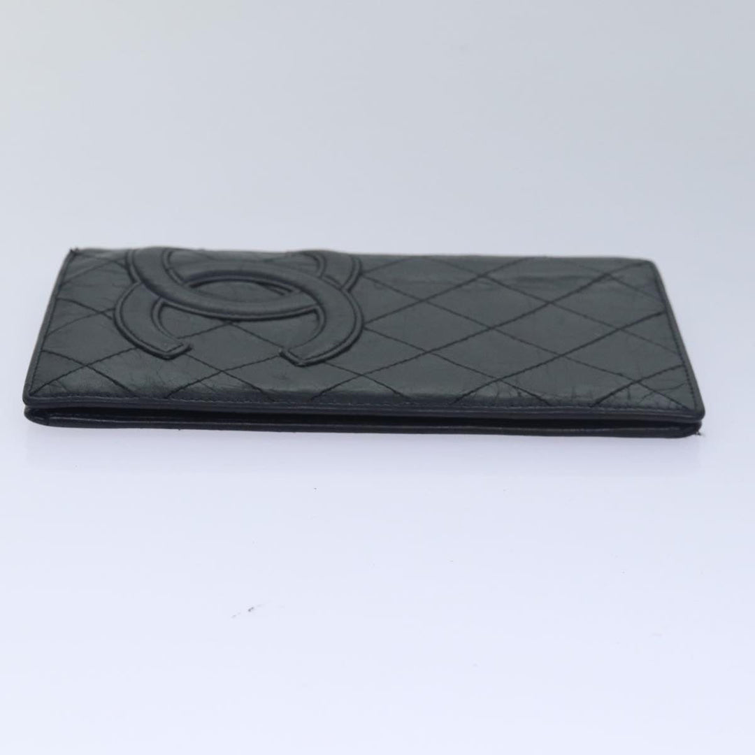 Chanel Cambon Line Long Wallet Leather Black CC Auth bs16463
