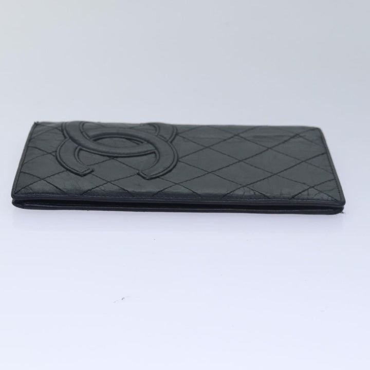 Chanel Cambon Line Long Wallet Leather Black CC Auth bs16463
