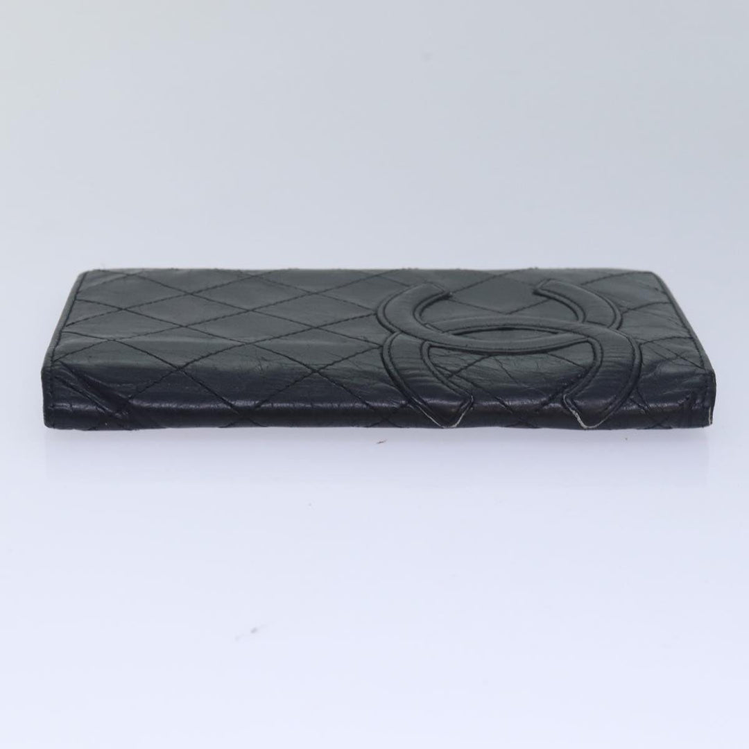 Chanel Cambon Line Long Wallet Leather Black CC Auth bs16463