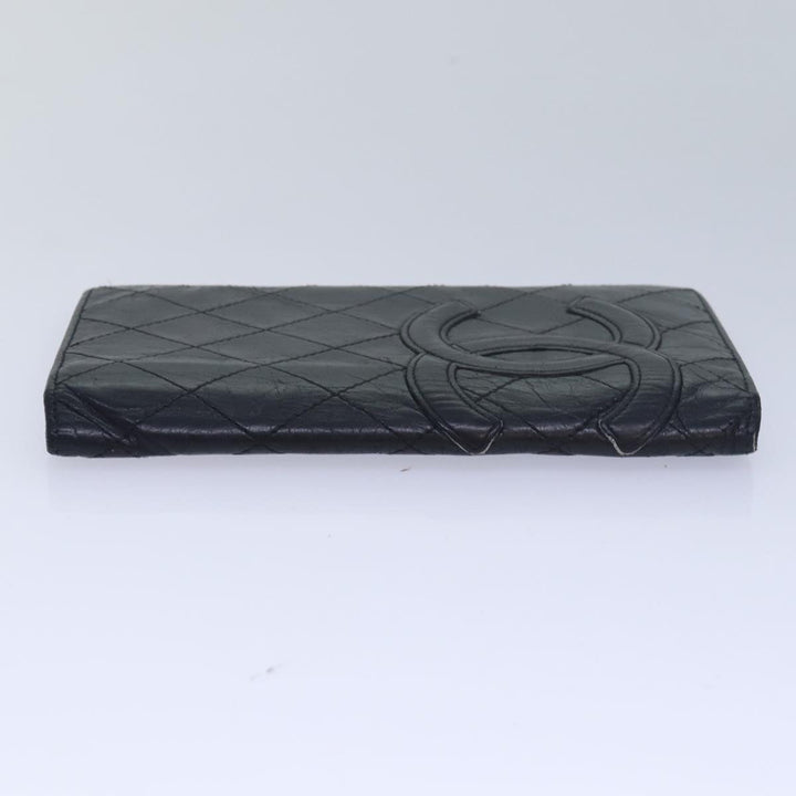 Chanel Cambon Line Long Wallet Leather Black CC Auth bs16463