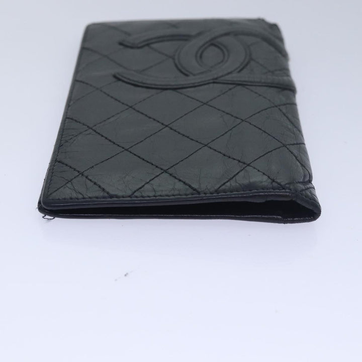 Chanel Cambon Line Long Wallet Leather Black CC Auth bs16463