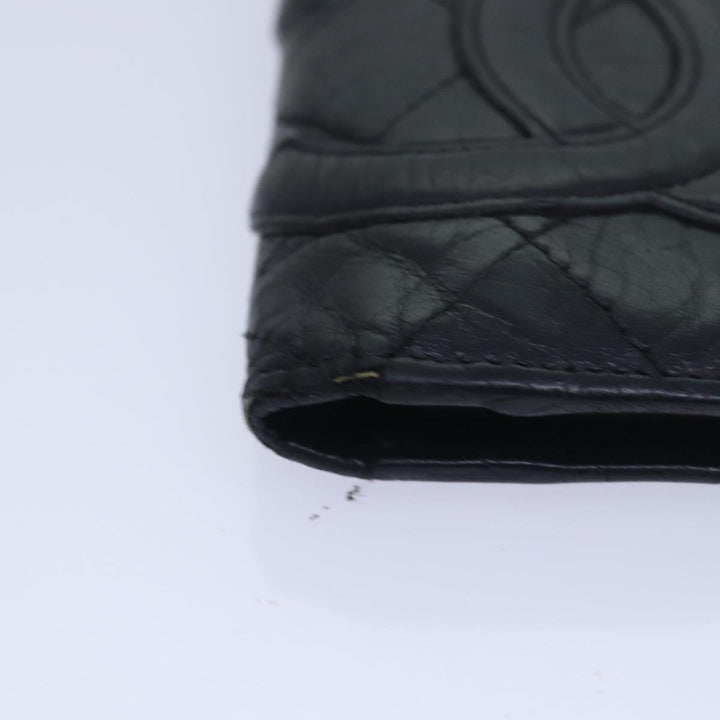 Chanel Cambon Line Long Wallet Leather Black CC Auth bs16463