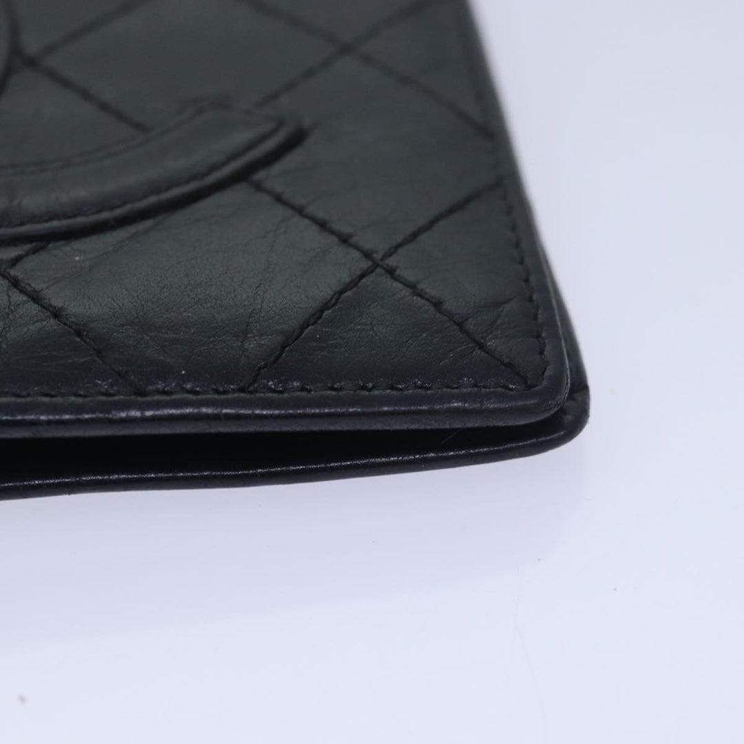 Chanel Cambon Line Long Wallet Leather Black CC Auth bs16463