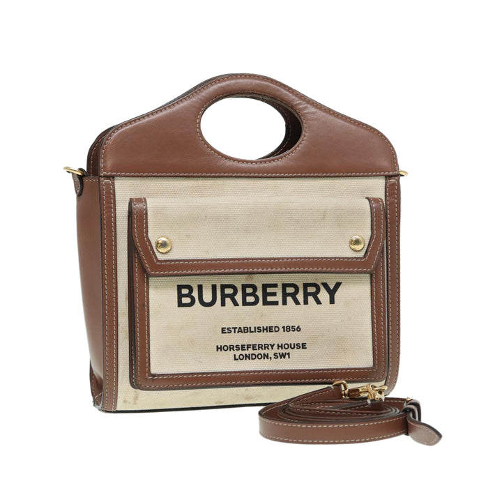 Burberry Hand Bag Canvas Leather 2way Beige Auth bs16488