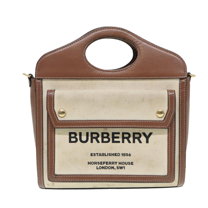 Burberry Hand Bag Canvas Leather 2way Beige Auth bs16488