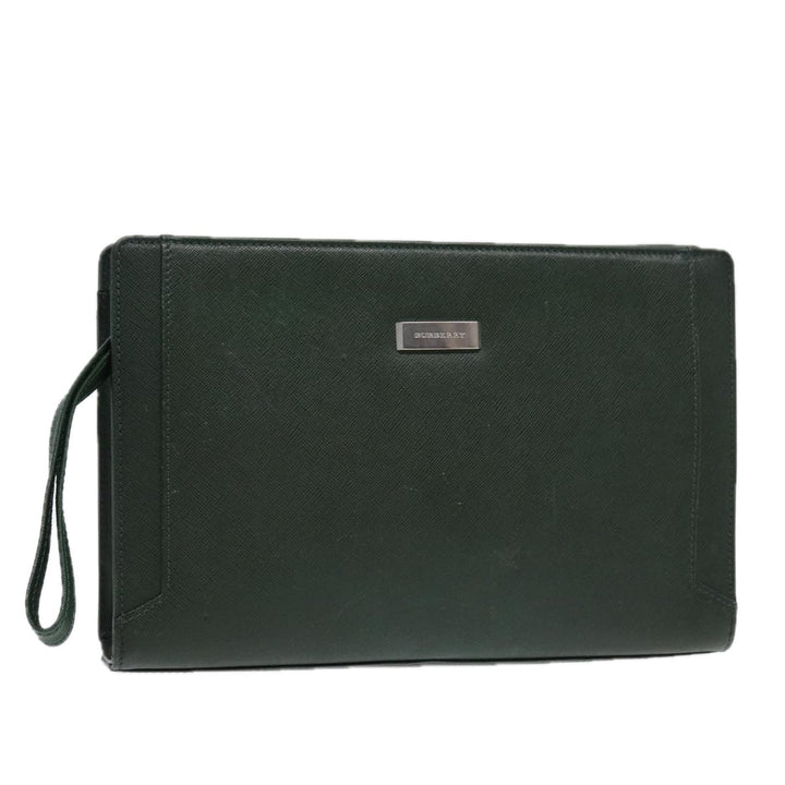 Burberry Clutch Bag Leather Green Auth bs16497