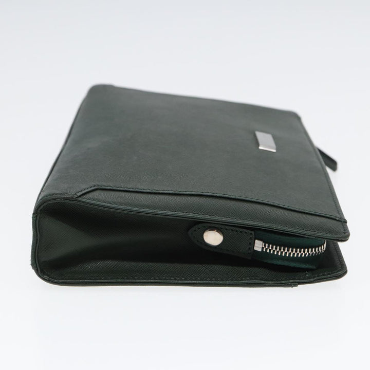 Burberry Clutch Bag Leather Green Auth bs16497