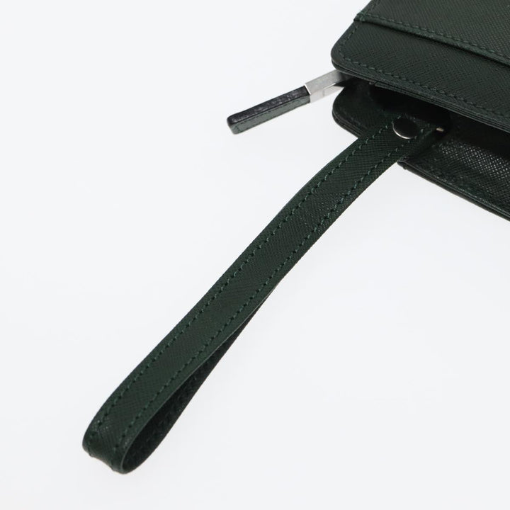 Burberry Clutch Bag Leather Green Auth bs16497